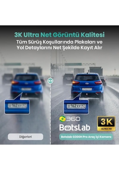 360+ Botslab G300h Pro Adas 3k Ön+Arka Wifi+Gps 150 Geniş Açı Gece Görüşlü Araç İçi Kamera Dash Cam Araç Kamerası+Wdr+lcd Ekran+G-Sensör+Sesli Kontrol