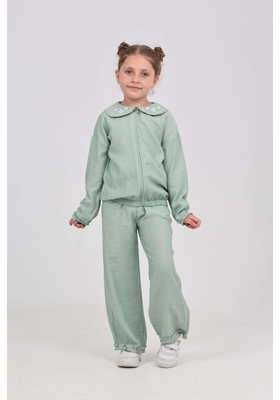 Toontoy Kids Toontoy Kız Çocuk Yaka Nakışlı Eşofman Takım Yeşil