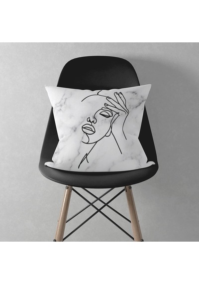 Lexroo Mermer Desenli Line Art Tasarımlı Kırlent Yastık Çok Renkli