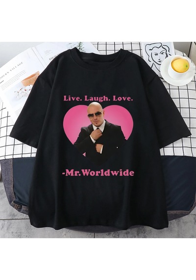 Flood Of Style Canlı Gülmek Aşk Sayın Dünya Çapında Pitbull Grafik T Shirt Moda Hip Hop Kısa Kollu Tişört Un Siyah
