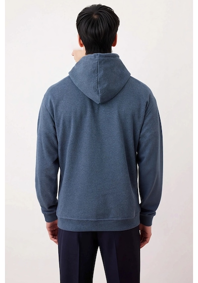 Benerly Erkek Kapüşonlu Düşük Kol Uzun Kollu Oversize Kalıp Sweatshirt Fo Indigo