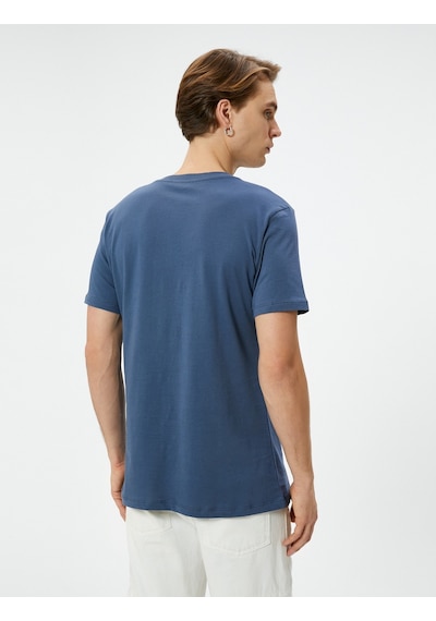 Koton Basic Tişört Slim Fit Bisiklet Yaka Kısa Kollu Lacivertvert 4Sam10842Hk Lacivert