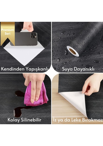 Technosmart 60 100cm Kendinden Yapışkanlı Balıksırtı Desenli Premium Duvar Kağıdı Masa Dolap Kaplama Antrasit