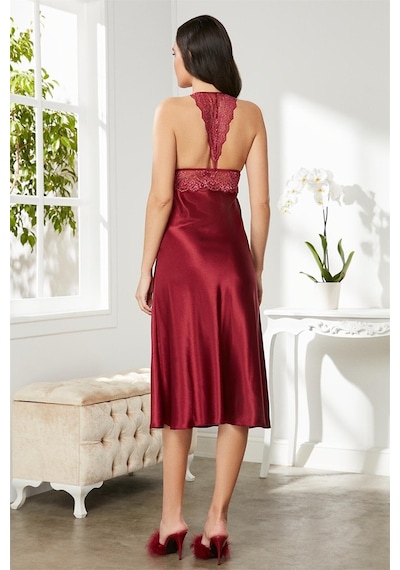 Pierre Cardin 905 Kadın İp Askılı Saten Gecelik-bordo Bordo
