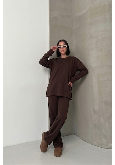 Soft&basic Rahat Kesim Uzun Kollu Yanları Çıt Kapamalı Premium Yumuşak Kumaş Eşofman Takımı Kahverengi Soft&basic Rahat Kesim Uzun Kollu Yanları Çıt Kapamalı Premium Yumuşak Kumaş Eşofman Takımı Kahverengi