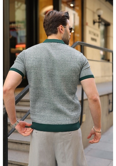 Madmext Nefti Yeşili Polo Yaka Regular Fit Erkek Triko Tişört E7496