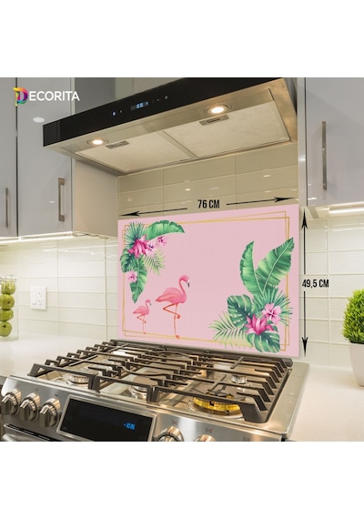Decorıta Cam Ocak Arkası Koruyucu | Tropik Flamingo