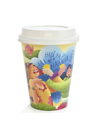 14 Oz Tasarım Renkli Karton Bardak 50 Adet