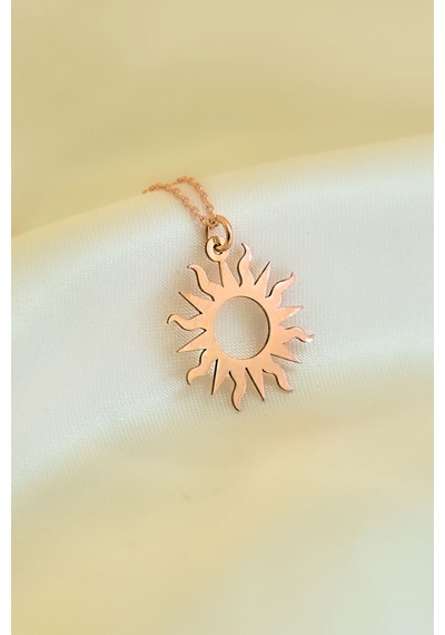 Papatya Silver 925 Ayar Gümüş Rose Kaplama Plaka Kesim Kadın Güneş Kolye