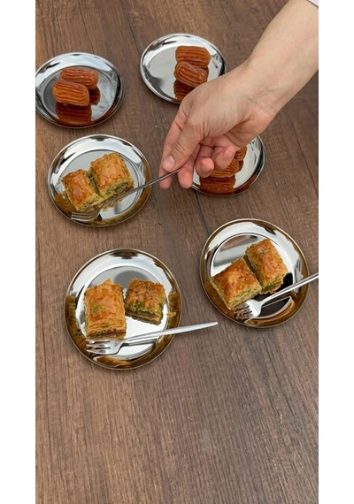 6'lı Gümüş Yuvarlak Metal Tatlı Tabağı 12 Cm- Kahve Yanı Lokumluk,şekerlik,kahve Yanı İkramlık