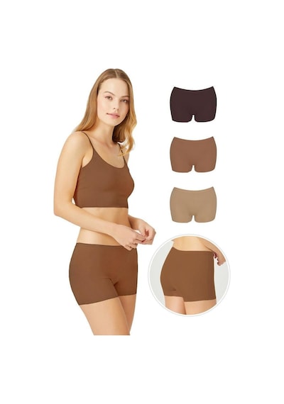 Cottonill Basic Lazer Kesim Dikişsiz Kadın Boxer Külot 3'lü Paket - 2 Çok Renkli 3
