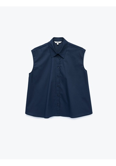 Koton Pamuklu Boxy Fit Kolsuz Poplin Gömlek Lacivert 7wak60150pw