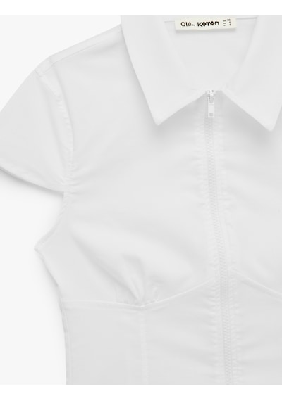 Koton Slim Fit Kısa Kollu Klasik Yaka Fermuarlı Crop Gömlek Beyaz 6sal60184ıw
