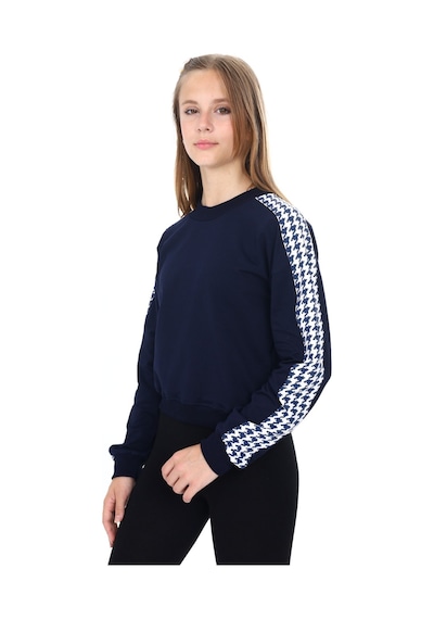 Toontoy Kız Çocuk Relax Fit Dik Yaka Düşük Omuz Kolu Garnili Sweatshirt - 2 İplik Lacivert