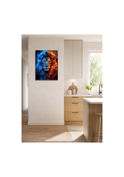 Ateş Ve Buz Aslan A3 Metal Poster Mavi Turuncu Alevli Aslan Portresi Dekoratif Duvar Tablosu Çok Renkli - 937547502 Çok Renkli - 937547502 Çok Renkli