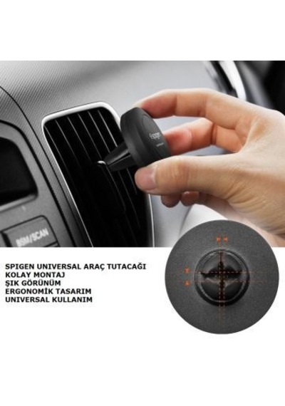 Spigen Araç Tutacağı Manyetik Evrensel Tüm Cihazlarla Uyumlu Araç Tutucu A200 Black