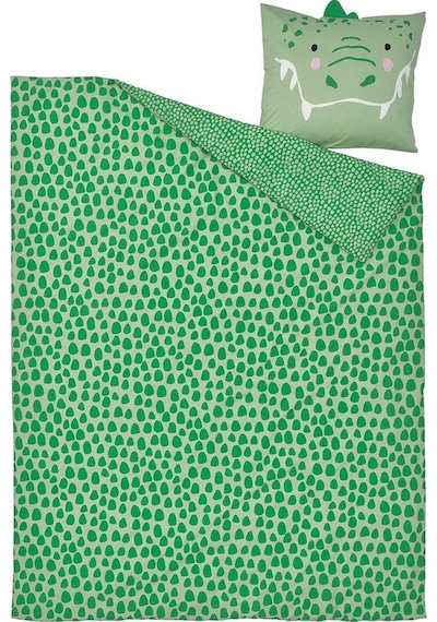 Çocuk Nevresim Ttkımı, Yeşil, 150x200/50x60 Cm Timsah Temalı Yesil
