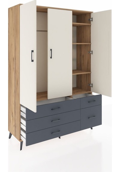Hyperion Dolap 5 Raflı 5 Çekmeceli Tek Askılı 132x44x195 Çam-aytaşı/antrasit Aytası/antrasıt Hyperion Dolap 5 Raflı 5 Çekmeceli Tek Askılı 132x44x195 Çam-aytaşı/antrasit Aytası/antrasıt