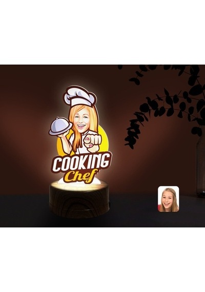 Kişiye Özel Kadın Chef Karikatürlü Dekoratif 3D Biblo Led Işıklı (481501222)