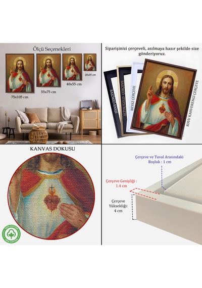 Çerçeveli İsa'nın En Kutsal Kalbi Tablosu - The Most Sacred Heart Of Jesus-6478