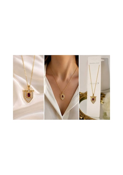 Dolunay Takı Gold Renk Çelik Bordo Taşlı Zirkon Detaylı Kalkan Kolye - Genel Markalar - Çok Renkli - 869900000000040 Dolunay Takı Gold Renk Çelik Bordo Taşlı Zirkon Detaylı Kalkan Kolye - Genel Markalar - Çok Renkli - 869900000000040