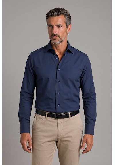 Bisse Lacivert Regular Fit Modern Pamuk Cepsiz Klasik Yaka Uzun Gömlek Gmkls250066 C39