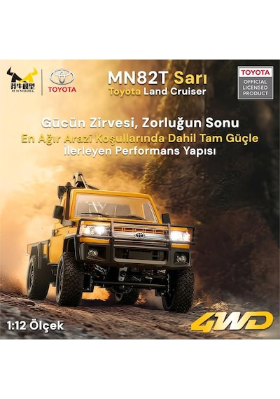 Mn Model Mn82t 1/12 Toyota Land Cruiser Lc79 4wd Rc Model Crawler Offroad Uzaktan Kumandalı Araba Truck Rtr Lisanslı Sarı+elektrikli Vinç+dahili Işık Seti Mn-82t