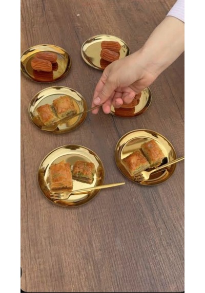 6'lı Gold Yuvarlak Metal Tatlı Tabağı 12 Cm- Kahve Yanı Lokumluk,şekerlik,kahve Yanı İkramlık