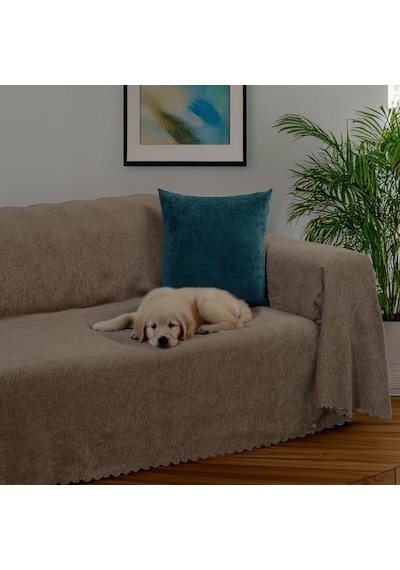 Jakarlı Şönil Koltuk Örtüsü Kanepe Örtüsü Koltuk Şalı 175x300 Kaymaz Kahve Kahve
