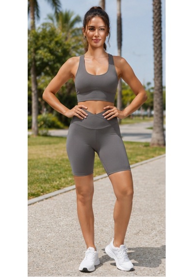 Cocosushicooo Kadın Spor Takım Toparlayıcı Yüksek Bel Biker Tayt & Destekli Spor Büstiyer Takım Vizon