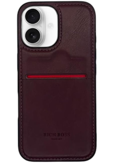 Apple Uyumlu iPhone 16 Deri Kartlıklı Kılıf, Koyu Kırmızı, Koruyucu Telefon Kılıfı Koyu Kırmızı