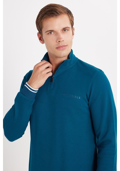 Tudors Erkek Slim Fit Dar Kesim Pamuklu Yarım Fermuarlı Dik Yaka Petrol Sweatshirt-35787 PETROL Tudors Erkek Slim Fit Dar Kesim Pamuklu Yarım Fermuarlı Dik Yaka Petrol Sweatshirt-35787 PETROL