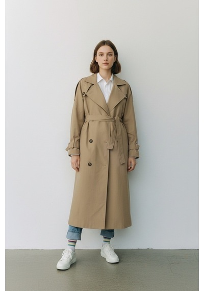 Durivya Kuşaklı Oversize Trençkot Camel