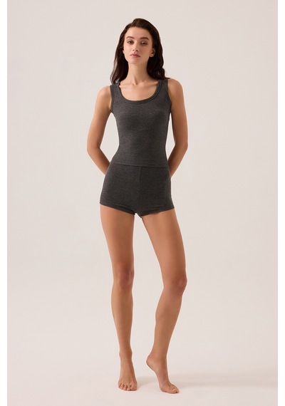 Los Ojos X Ece Antrasit Modal Kumaşlı Askılı Şortlu Pijama Takımı Ribbed Pj3 Antrasit Antrasit