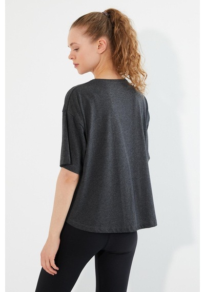 Kadın Baskılı Oversize T-shirt Antrasit