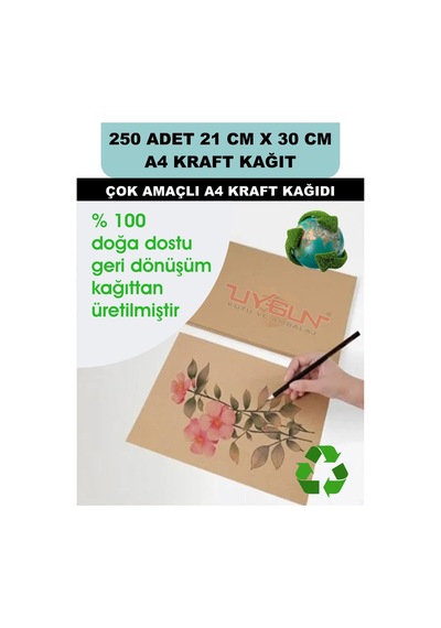 250 Adet A4 Kraft Kağıt 21x30 100 Gr. Yazıcı Uyumlu, Vintage Resim Kağıdı, Çocuk Etkinlik Kağıdı