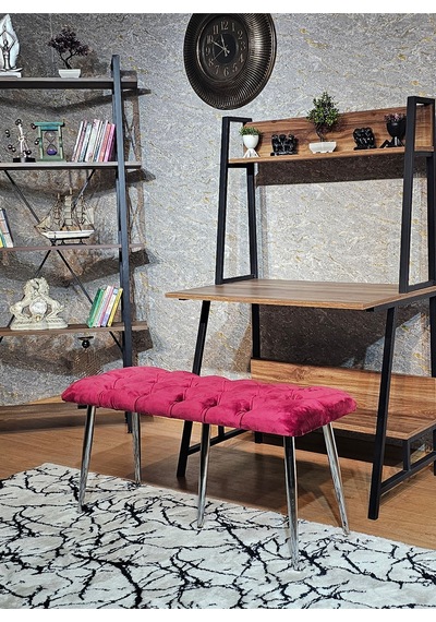 Zafir Krom Metal Bordo Oturaklı Sivriltme Ayaklı Babyface Puf & Bench & Oturak Bordo
