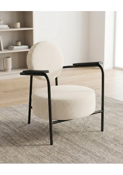 Venüs Tekli Koltuk Soft Kumaş Ofis Bekleme Koltuğu Berjer Metal Siyah Renk İskeletli - Kırık Beyaz