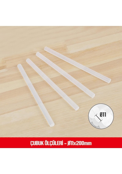 Workpro Wp432002 11x200mm Sıcak Silikon Tabancası İçin 50 Adet Şeffaf Yedek Silikon/mum