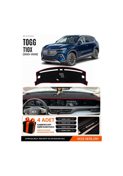 Togg T10x 2023-2026 Uyumlu Torpido Koruma, Torpido Örtüsü, Torpido Kılıfı - Siyah Kırmızı