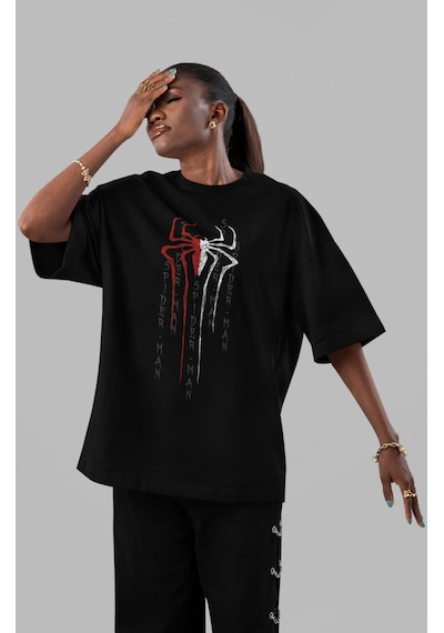 Tasarım Spider-man Örümcek Adam Film Kahramanı Ön Baskılı Unisex Siyah