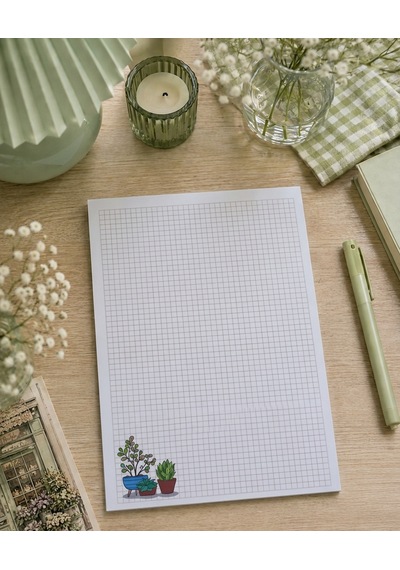 A4 Kareli Saksıda Çiçekli Defter Beyaz - Kırmızı