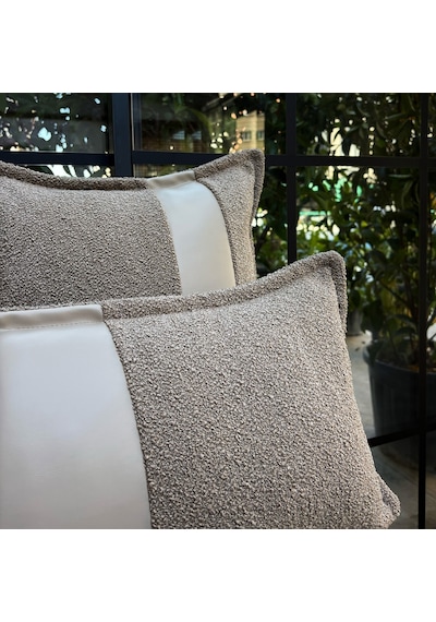 "terra Lux" Deri Detaylı Kırlent Kılıfı - 30x50 Koyu Vizon