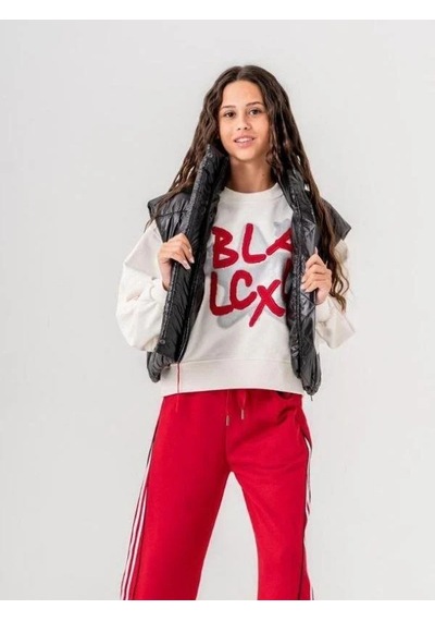 Kız Çocuk Black Yazılı Sweatshirt-14772 Ekru