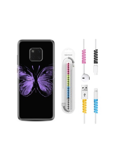 Huawei Mate 20 Pro Kılıf Kablo Koruyuculu Black Butterfly 1879