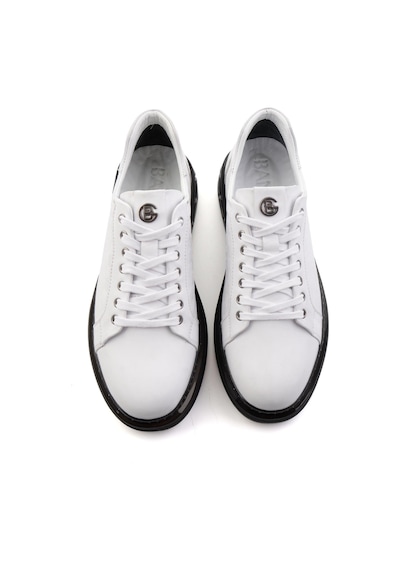 Beyaz Baskılı Hakiki Deri Erkek Sneaker E01080221143 Beyaz