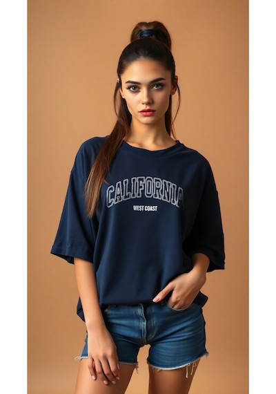 Uyguntarz Unisex West Coast Baskılı Oversize Tshirt Lacivert