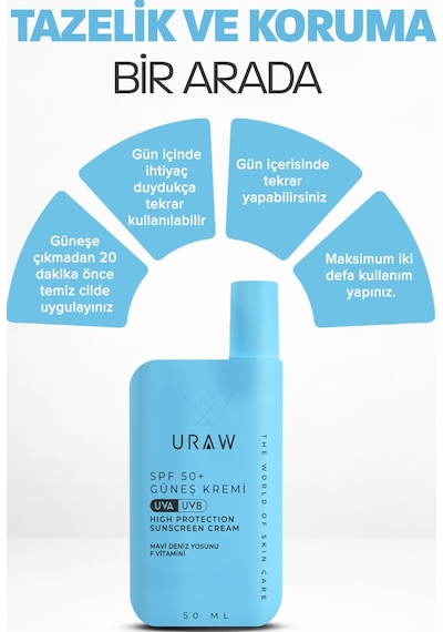 Uraw Deniz Yosunu Özlü Nemlendirici ve Ton Eşitleyici Güneş Kremi SPF50+ 50 ML