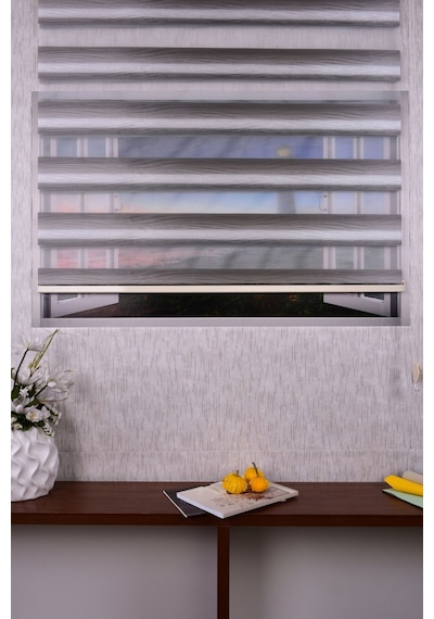Gri Kendinden Desenli Etek Dilimsiz Ds 11714-v5 Zebra Stor Güneşlik Perde