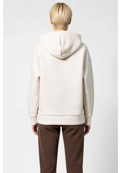 Benerly Kadın Kapüşonlu Düşük Kol Geniş Kalıp Örme Sweatshirt Fonksiyonel Bej